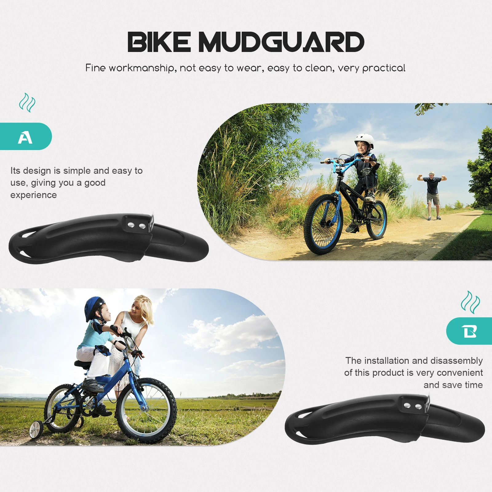 

Bicycle Mudguards 28-31cm 7-7.5cm Black Kids Bike Accessories Foldable Lightweight Easy Install Durable Anti Aging