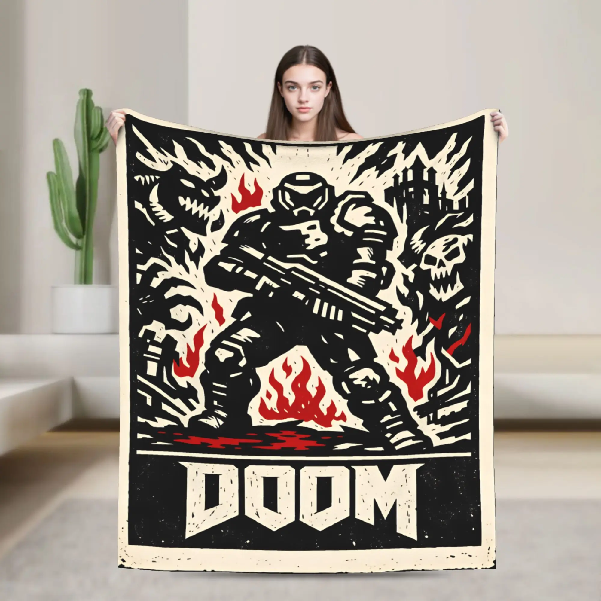 Doom Slayer Gaming Flannel Blanket  Super Warm Bedding Throws for Outdoor Travel Office Novelty Bedspread Sofa Bed Cover