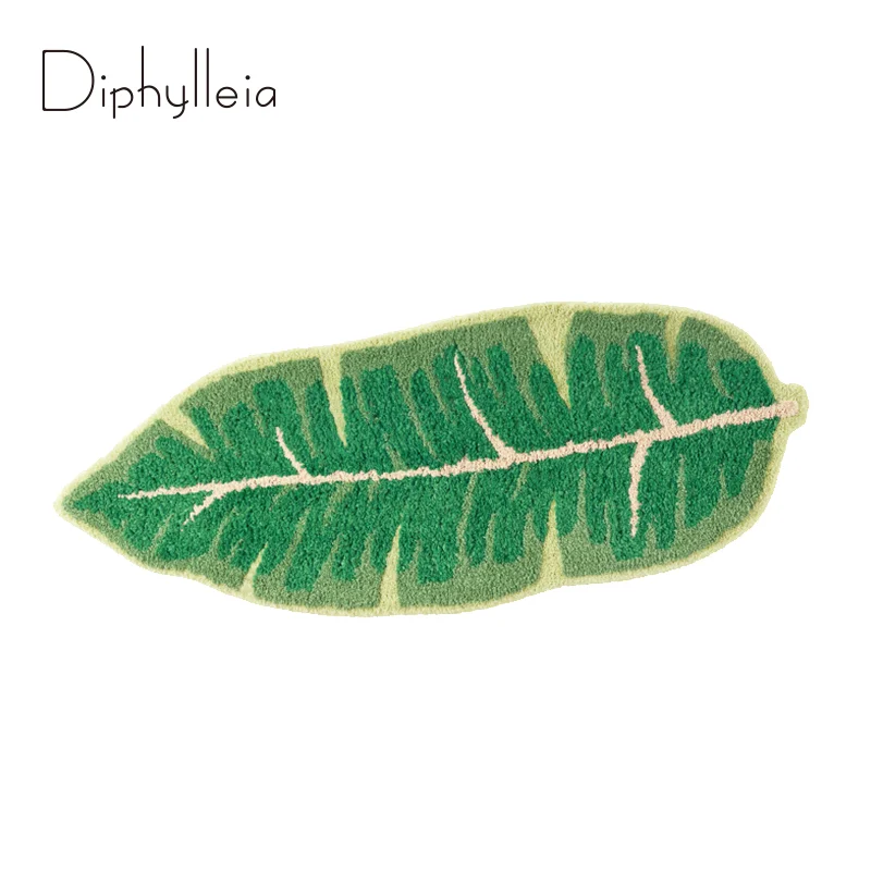 Diphylleia Banana Plantain Leaves Shaped Throw Rugs Monstera Non Slip Bath Mat Kitchen Tufting Plant Floor Mat Carpet 42x110cm