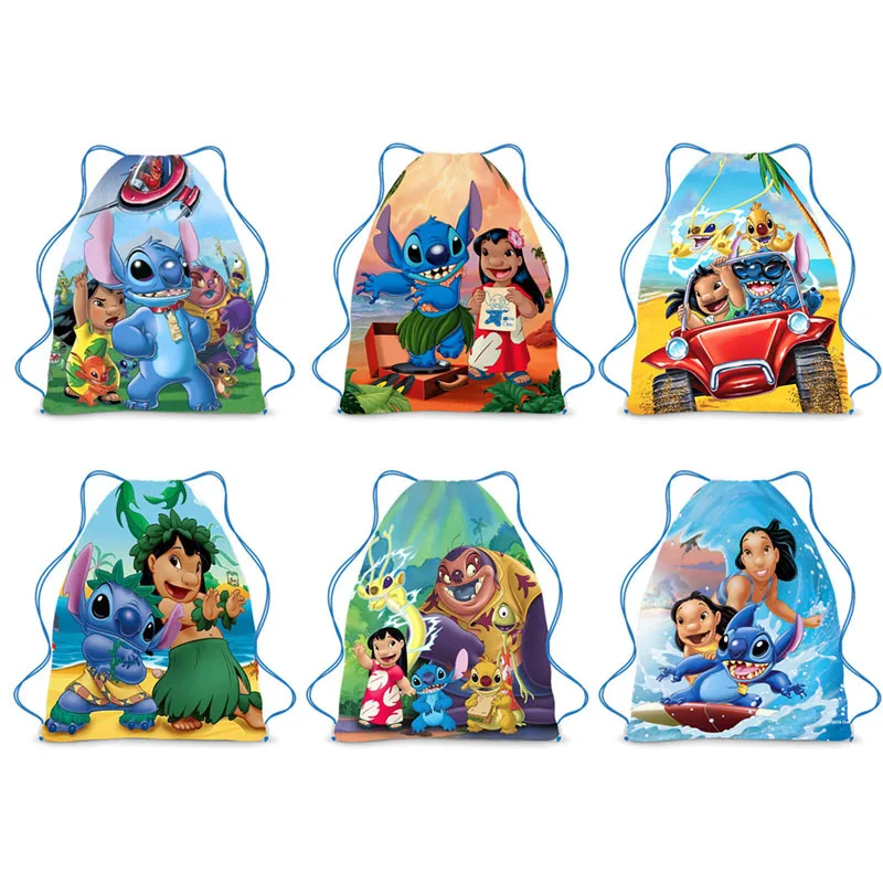 Disney Anime Stitch Drawstring Pocket Kawaii Lilo & Stitch Portable Storage Backpack Cartoon Drawstring Bag Children Gifts