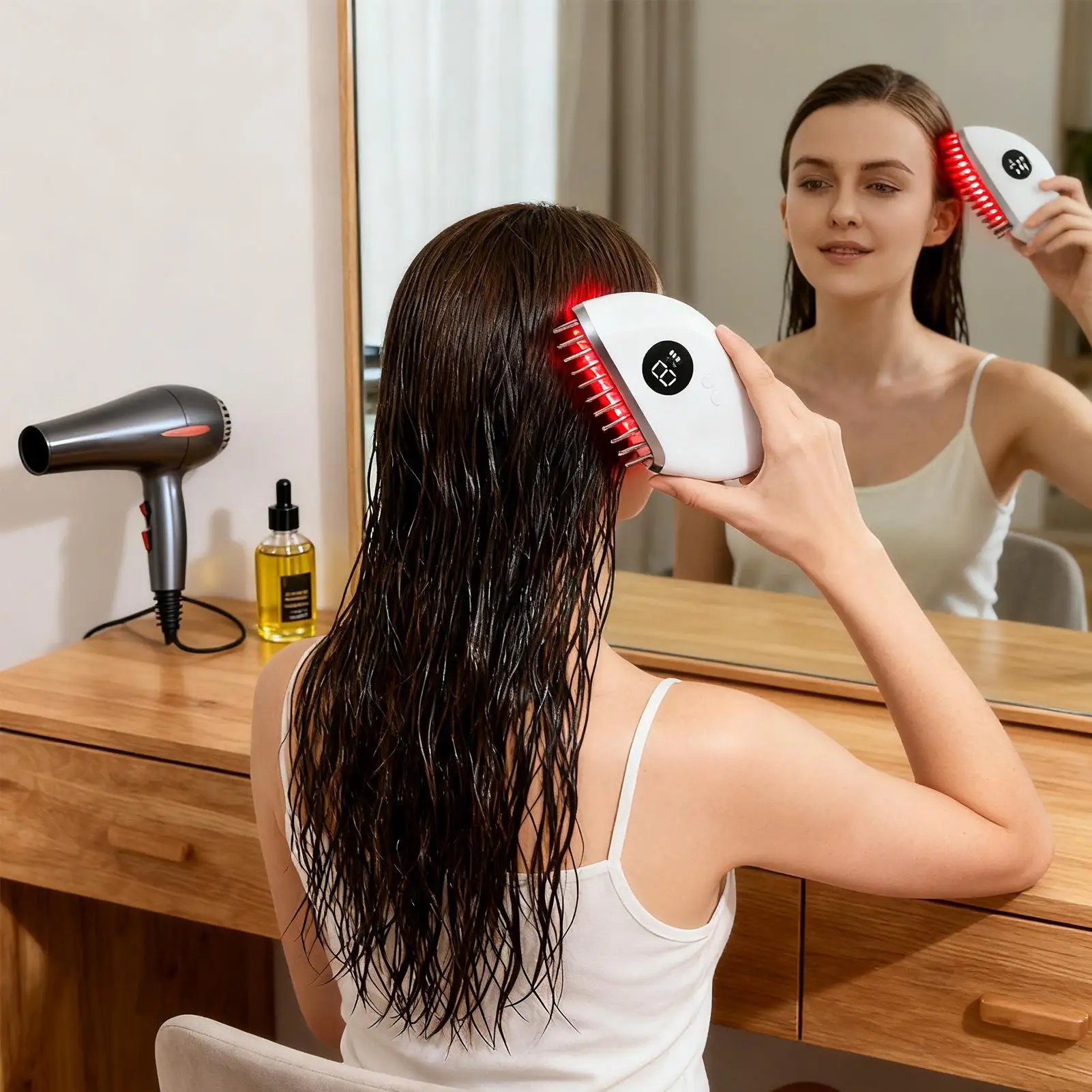 Massage Comb Rechargeable Grooming Brush 9-Vibration Hair Growth Brush for Women Men Travel Business Trip Outdoor Gym Everyday