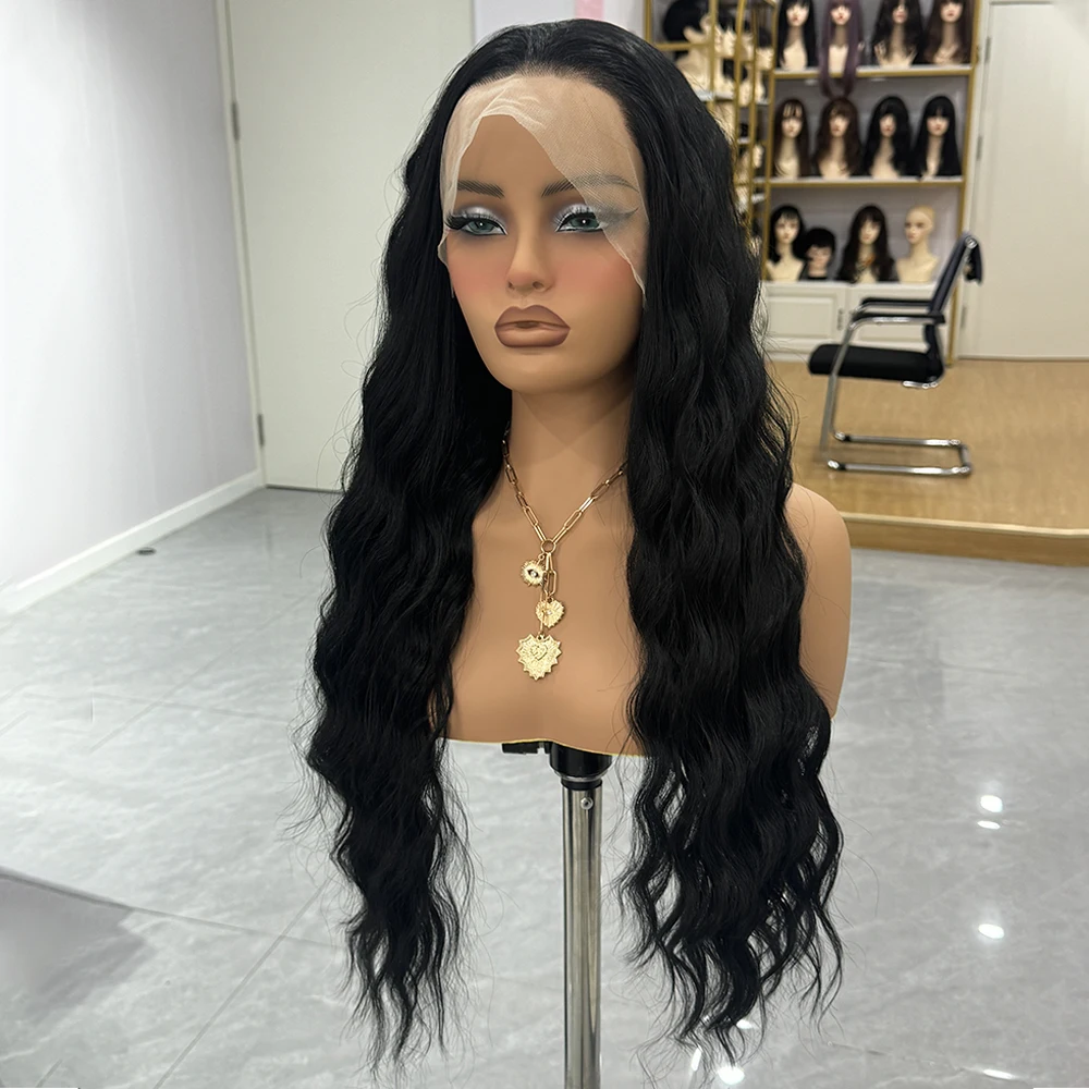 Peruca preta onda longa peruca de renda cabelo sintético natural ondulado peruca longa onda profunda perucas dianteiras do laço para mulheres uso diário cosplay par