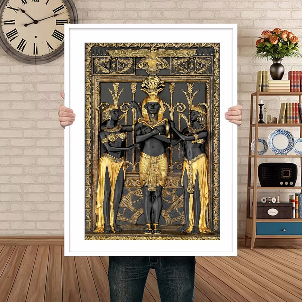 Black Golden Ancient Egyptian Art Prints 3D Posters Pharaoh And His Maidens Canvas Wall Painting For Room Decorative Pictures