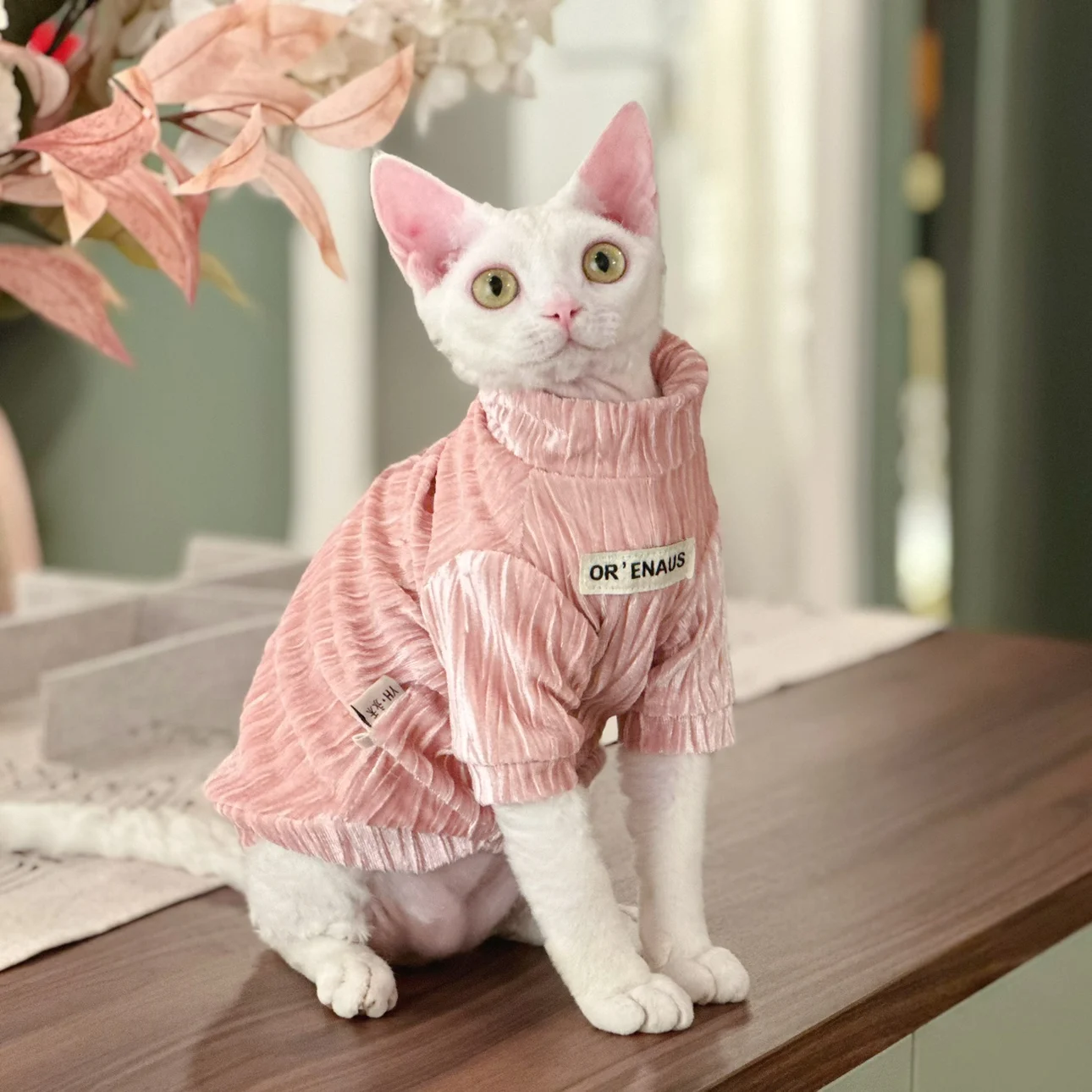 Elegant Soft Sphynx Cat Turtleneck Sweater Hairless Cat Clothes Comfort Winter Coat Thickening Fleece Jacket for Sphynix Cat