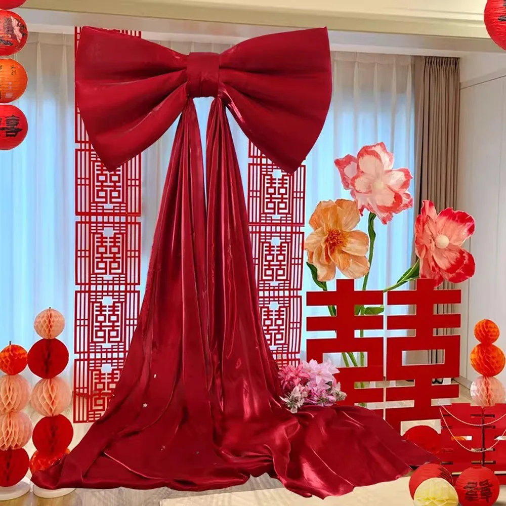 Pink Iridescent Giant Bow Wall Backdrop Decor For Birthday Wedding Party Background Stage Setup Event Ribbon Decoration