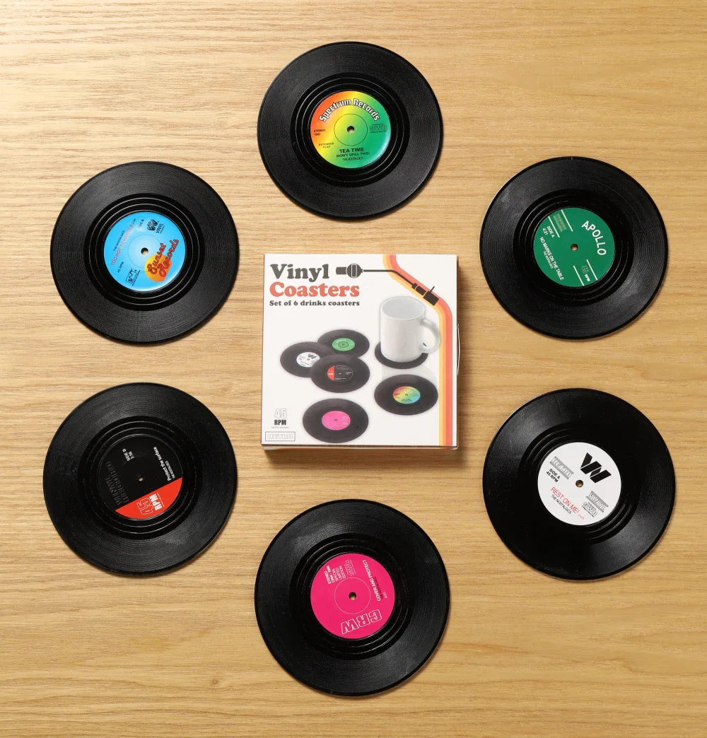 Unique Retro Record Disk Coasters Vinyl Mat for Drinks Novelty Music CD Player Holder Heat-resistant Non Slip Hot Drink Mug Pad