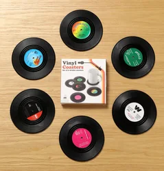 Unique Retro Record Disk Coasters Vinyl Mat for Drinks Novelty Music CD Player Holder Heat-resistant Non Slip Hot Drink Mug Pad