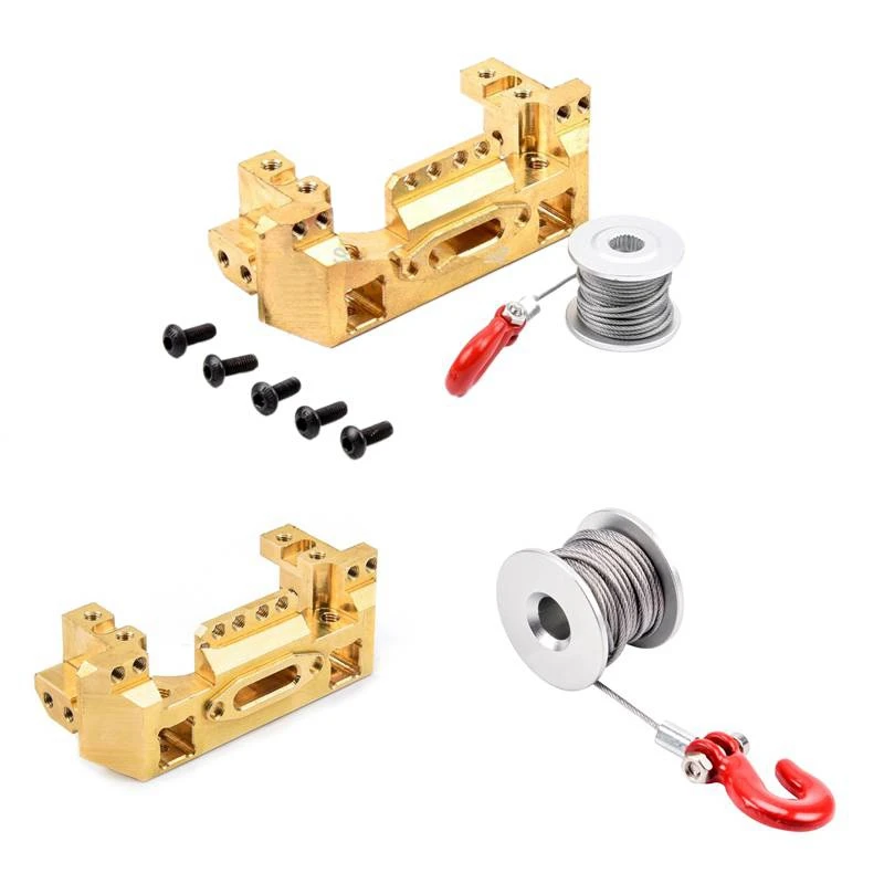 For TRX4 CNC Brass Front Bumper With Servo Mount & 25T Steering Gear Servo Winch Wheel For 1/10 RC Crawler Traxxas