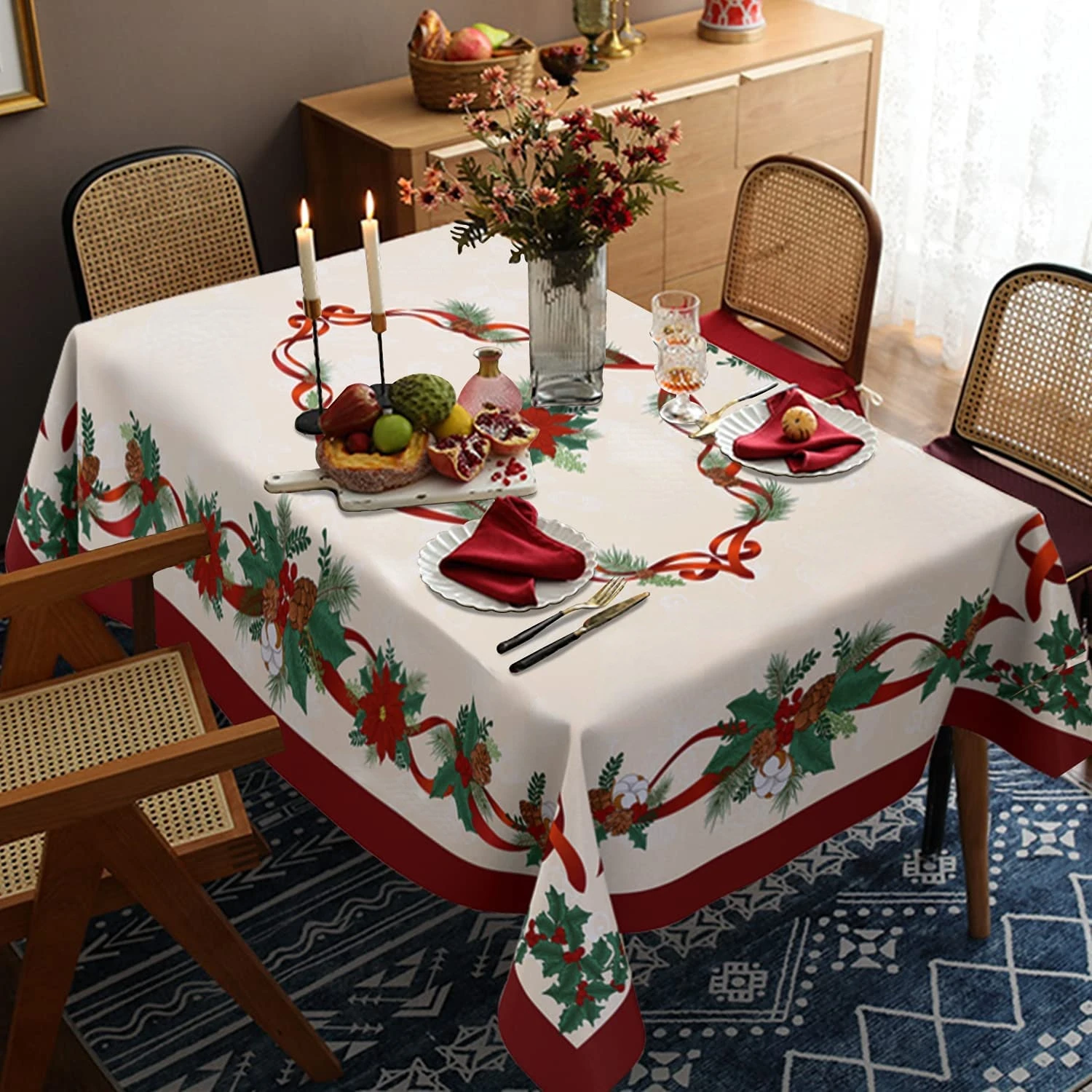 Christmas Style Tablecloth Printed Tablecloth Waterproof Rectangular Holiday Tables Waterproof Tablecloths For Rectangular Table