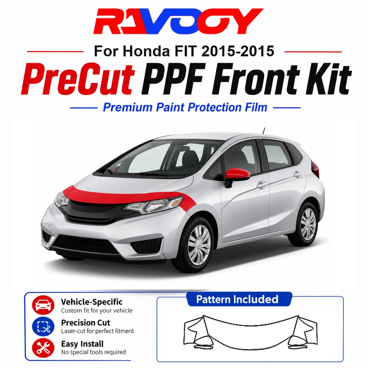

8.5mil TPU Precut PPF Kit For Honda FIT 2015-2015 - Hood, Partial Fenders & Full Mirror Set - Self-Healing Gloss Clear Bra Film