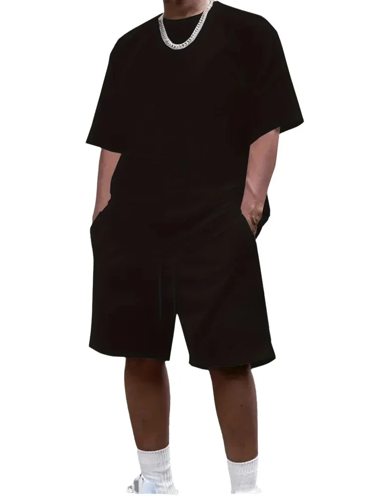

2026 Summer casual Men set Polyester Tees T-shirt+shorts 2-piece Comfortable and breathable for men Top Solid color Tshirts sets