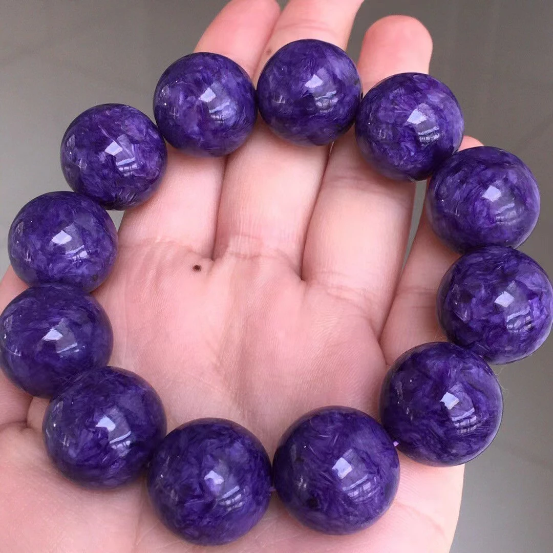 Natural Purple Charoite Gemstone Bracelet 19mm Round Beads From Russia Fashion Stone For Women Men AAAAA