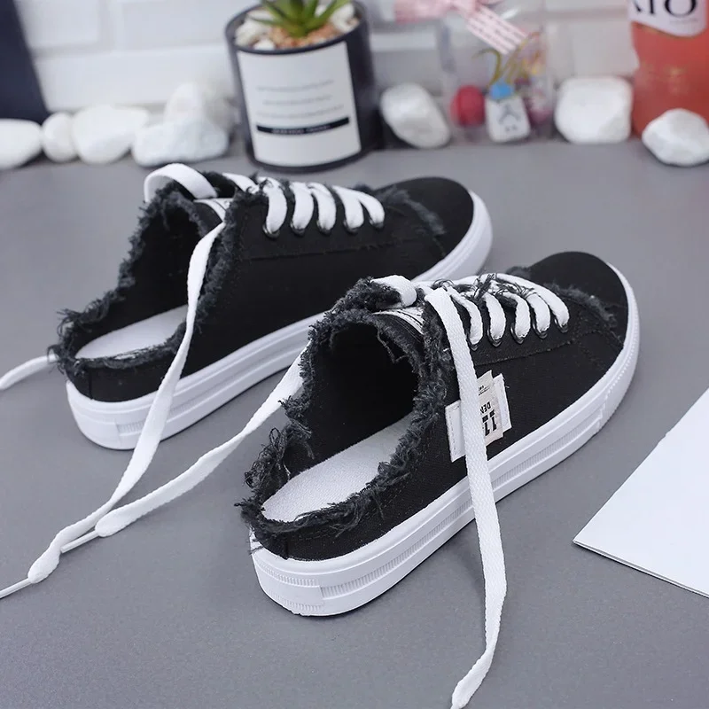 Women Canvas Sneakers Spring Summer Casual Low Top Denim Sneakers Ladies Lace-Up Flat Canvas Board Shoes Female Zapatos De Mujer