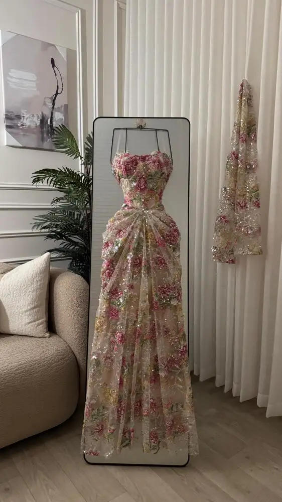 Customized Sequin Embroidery Evening Dress with Scarf Sweetheart Draped Wedding Party Gown Mermaid vestidos de noche image 2