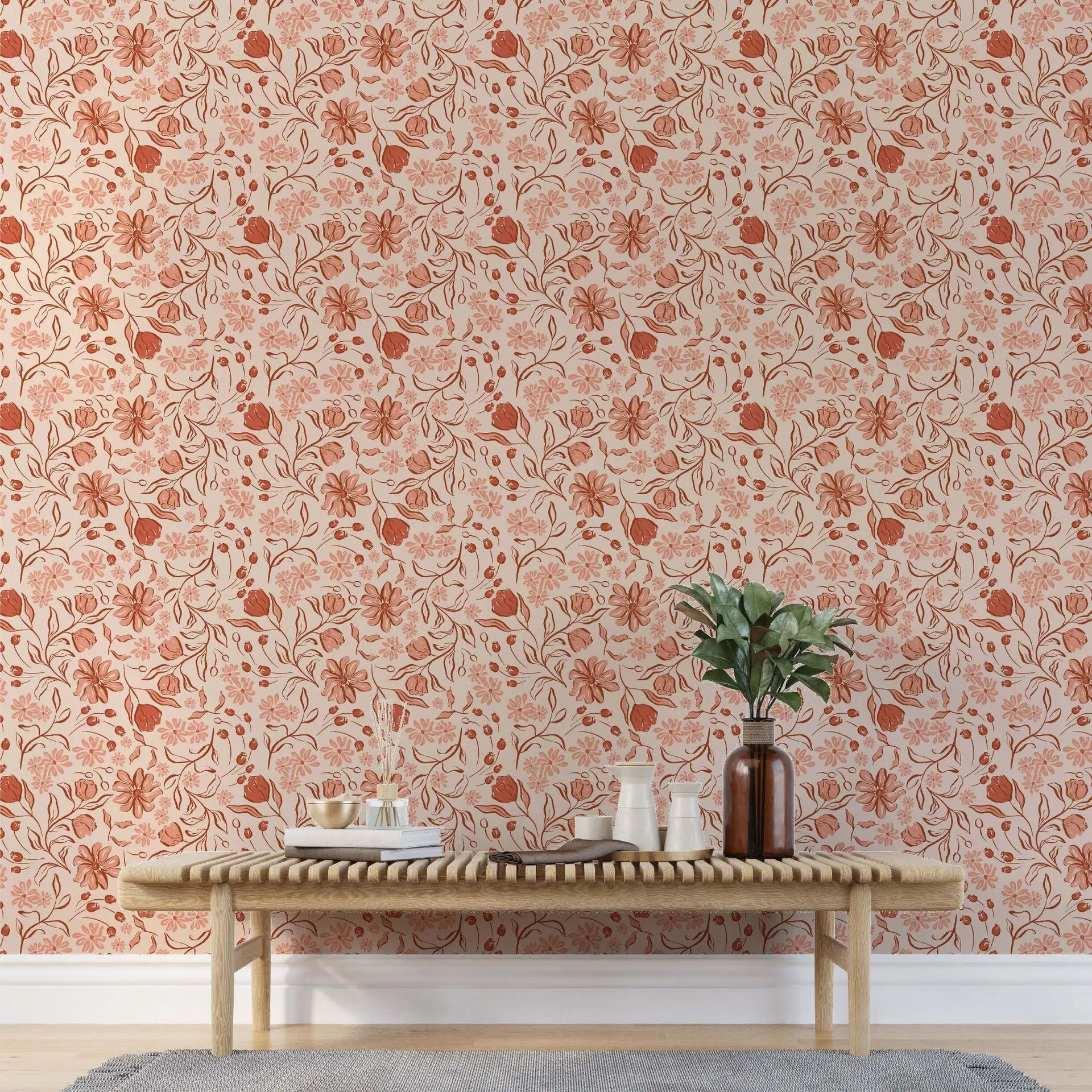 

2m/3m Self Adhesive Wallpaper Rural Flowers Retro Plants Background Wall Paper Bedroom Entrance Renovation Wall Sticker