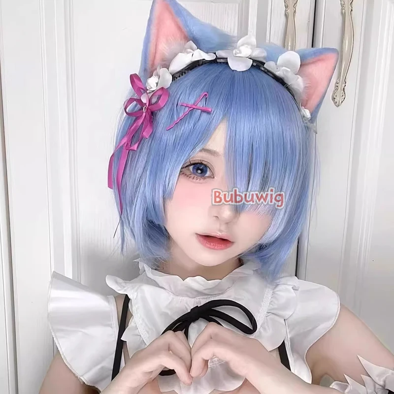 Bubuwig Synthetic Hair Rem Ram Cosplay Wigs Re:Zero − Starting Life in Another World Rem Ram 30cm Pink Blue Wig Heat Resistant