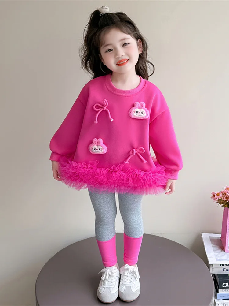 

Spring Autumn Girls Outfit 2025 New Sle Lace Patchwork Sweatirt Bot Two Piece Set Children's Faion Sweet Sle