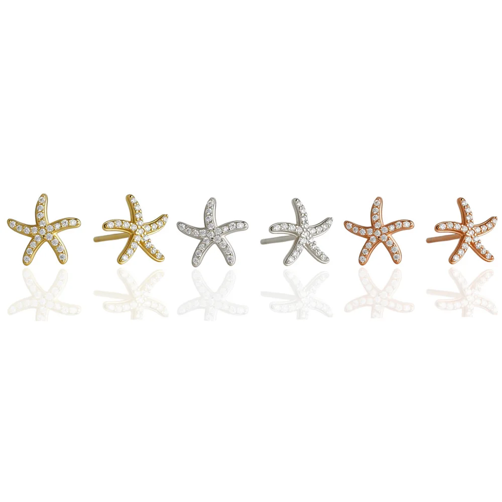 

CCFJOYAS 925 Sterling Silver Starfish Stud Earrings gold/silver/rose gold color Light Luxury Women Fashion Jewelry Gift