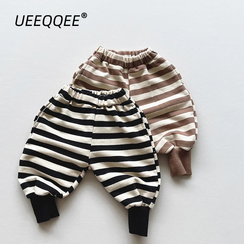 

Cotton Stripe 2023 Spring Autumn New Children Pants Casual Boys Girls Sweatpants Sport Korean Toddler Wear Kids Clothes For 1-8Y