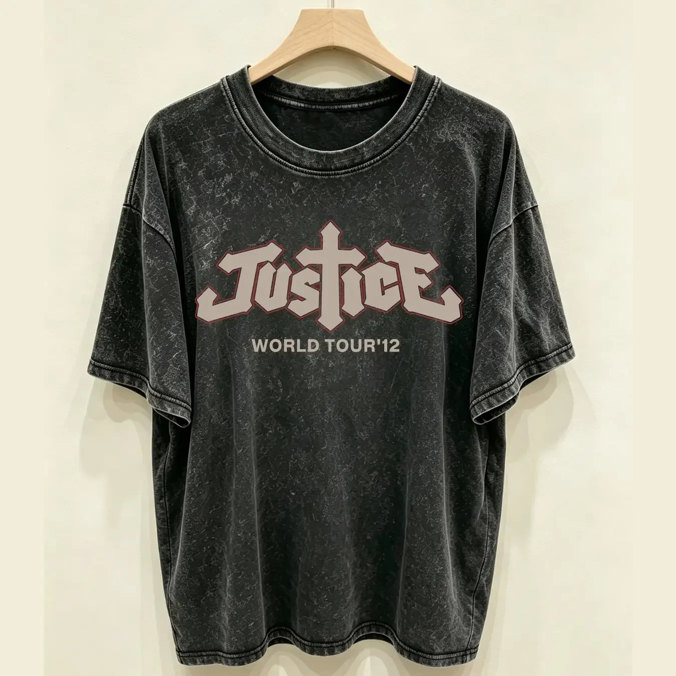 washed T Shirt Justice Band 2012 World Tour Cross Small Official Rare Black S vintage Washed Unisex fashion Stylish graphic