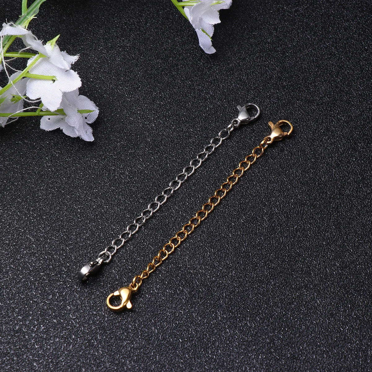 

12Pcs Stainless Steel Lobster Buckle Extender Chain Set Necklace Bracelet Extension for DIY Jewelry Making Silver Golden