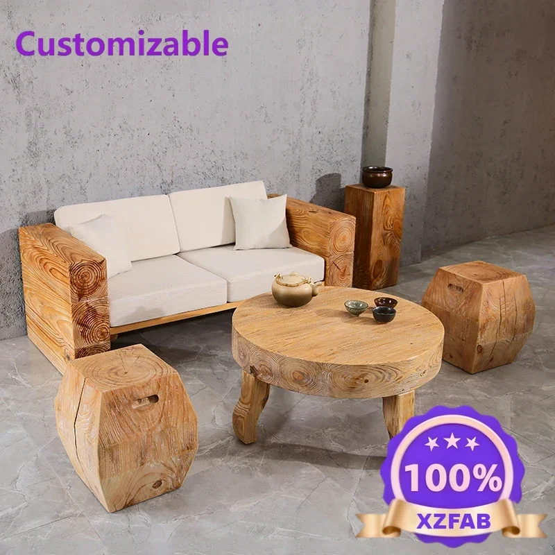 Factory Direct 2026 Solid wood circular coffee table, natural wood single or double three person sofa chair, Nordic side table