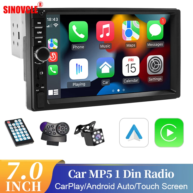 Hippcron 7inch Car Radio 1 din Carplay Android Auto HD Touch Screen USB FM Bluetooth TF Card Autoradio Multimedia Player