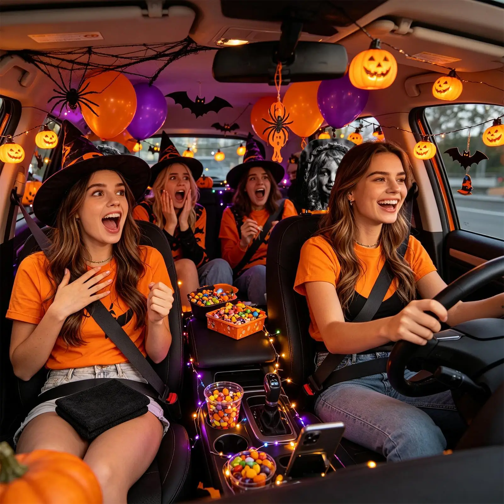Headrest Cover Ghost Funny Soft Breathable Spooky Interior Accessories 2-Piece Halloween Car Front Seat Decor For Truck RV Sedan