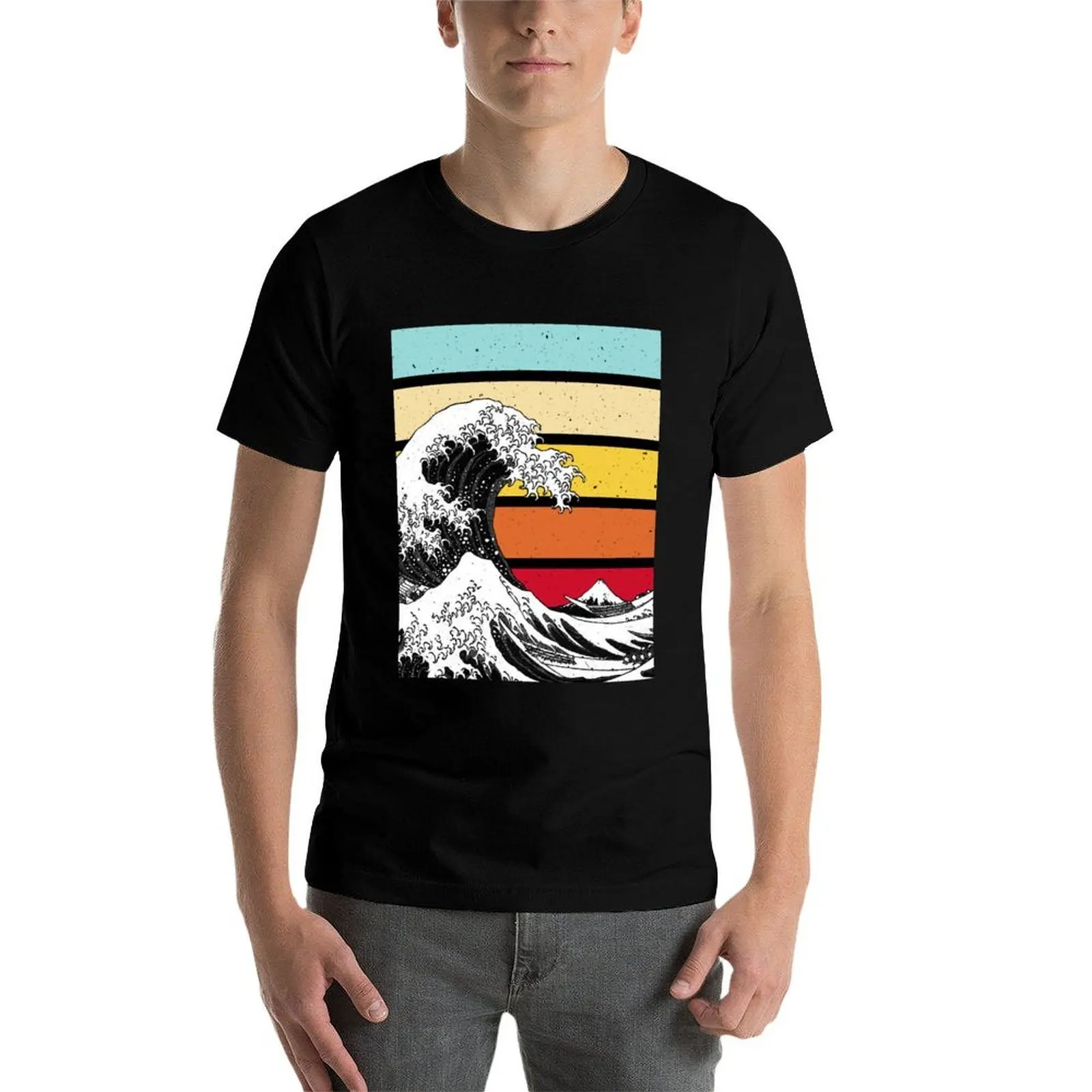 تي شيرت قطني ريترو للرجال ماركة عتيقة 100% كاناغاوا تي شيرت قطني فاخر مموج للرجال قميص قمصان قميص 100% رائع