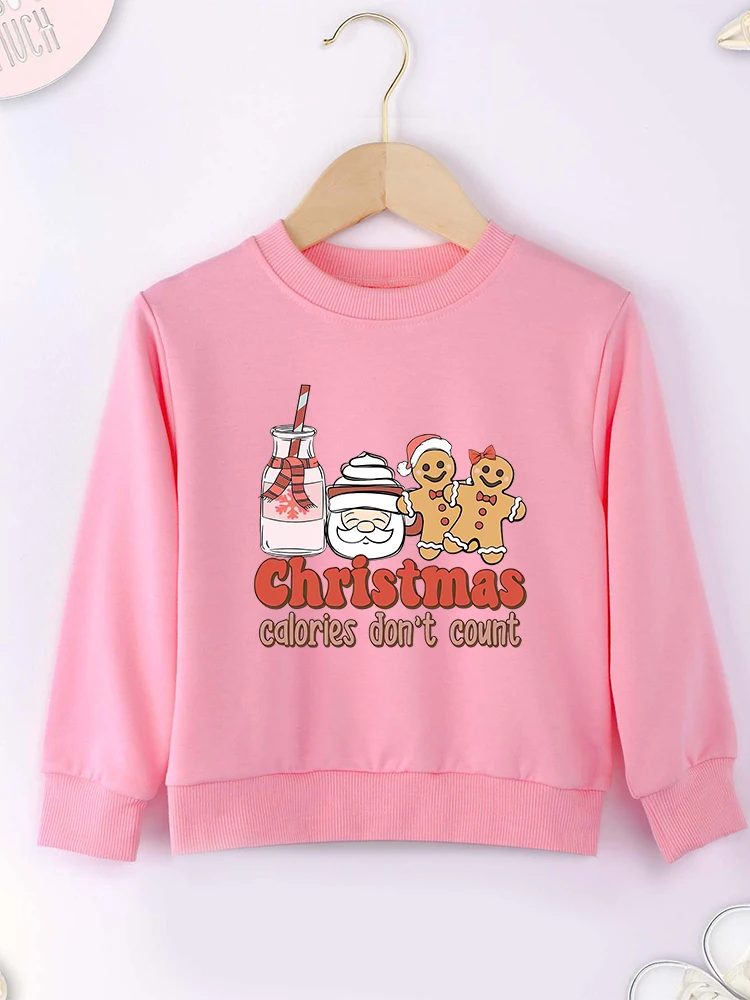 Christmas Calories Don't Count Funny Kids Clothes Cartoon Cute Boy Girl Sweatshirt Red Festival Fashion Home Child Hoodie Xmas