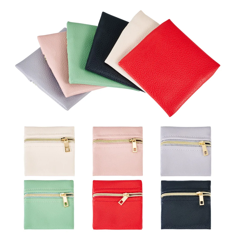 1 Set Imitation Leather Rectangle Jewelry Storage Zipper Bags for Earrings Rings Bracelets Jewelry Packaging Storage Bags