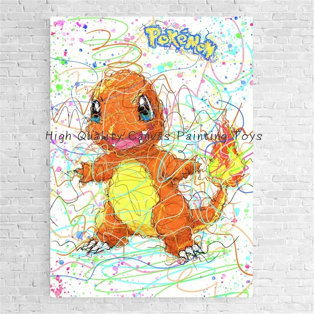 Pokemon Lovely Graffiti Messy Lines Anime Figures Pikachu Painting Canvas Posters and Prints Wall Art Picture for Living Room