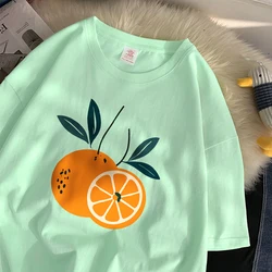 Delicious Orange Pattern Printing T Shirts Breathable Soft Female Clothing Daily Comfortable Tops Trendy Versatile T-Shirt