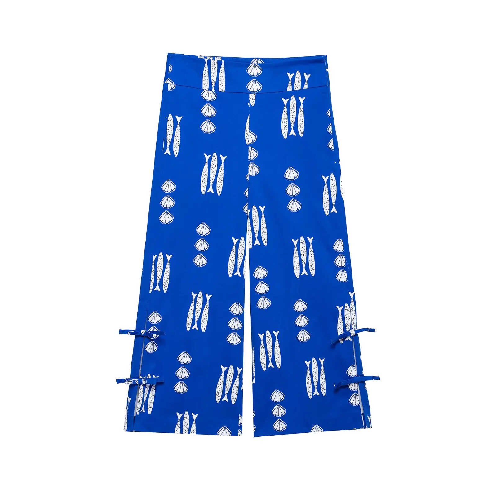 KONDALA Schickes Lässiges Bedrucktes Fisch-Motiv 2026 Damen-Anzug mit Knöpfen, Sexy Schmal Geschnittene Weste + Weite Hose mit Schleife und Reißverschluss, Böhmisches Damen-Set – Detail 15