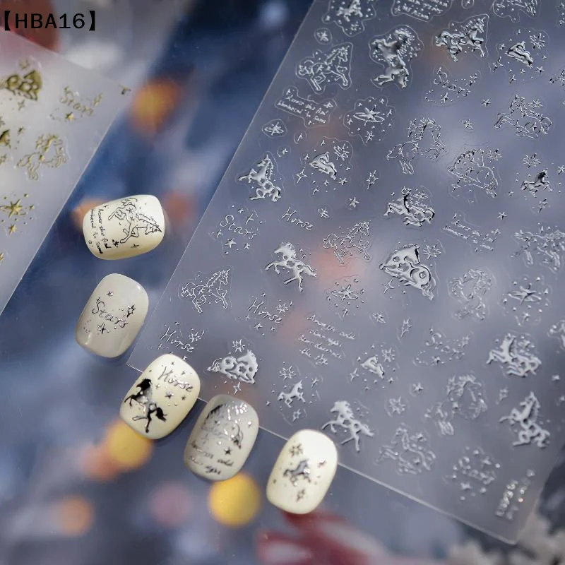 maveraHBA16 Adesivos para uñas de poni con purpurina, pegatinas para uñas DIY, apliques para uñas del año del caballo, pegatinas artísticas, accesorios de decoración para uñas