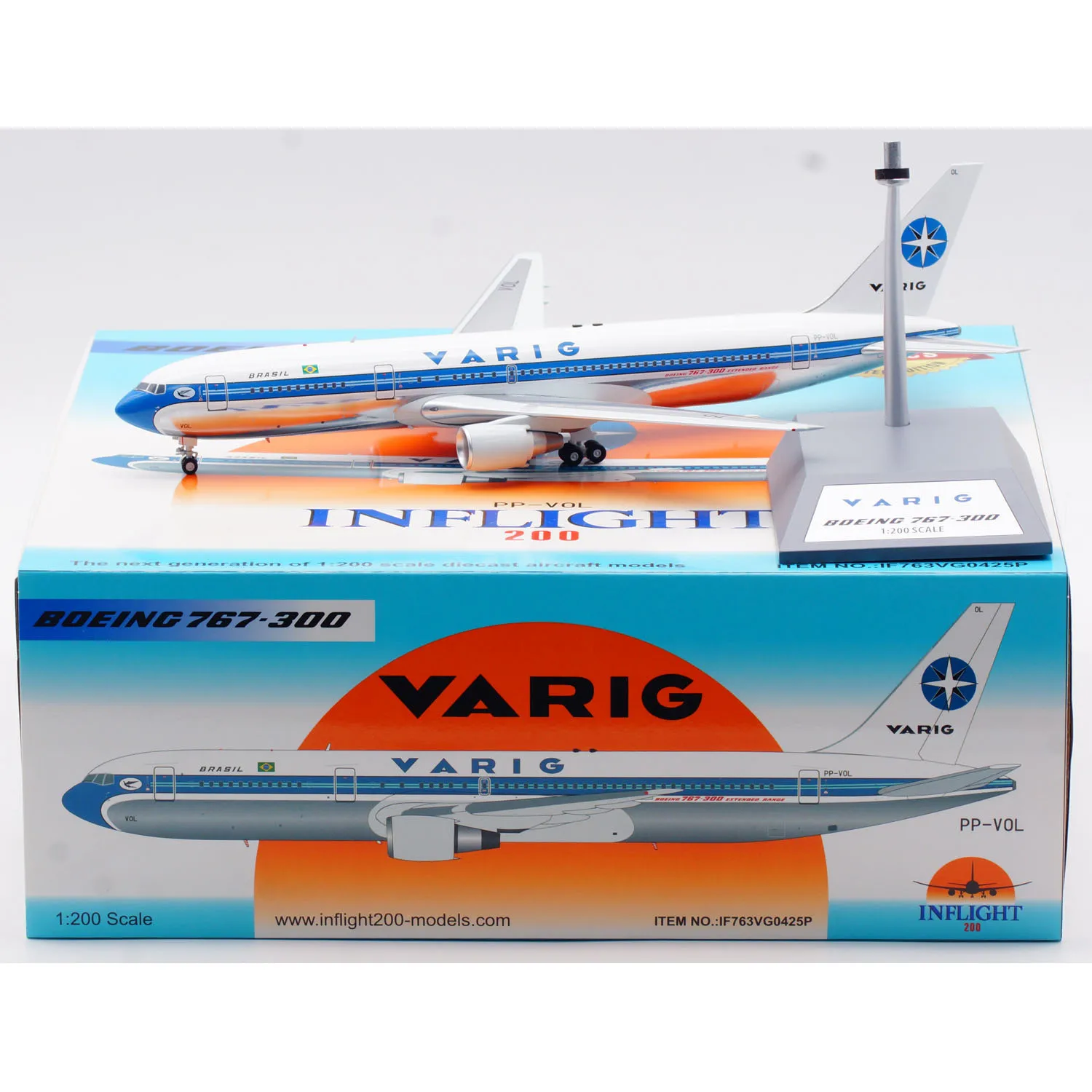 

IF763VG0425P Коллекционный самолет из сплава в подарок, INFLIGHT 1:200 Varig Boeing B767-300ER, литая под давлением модель самолета PP-VOL с подставкой