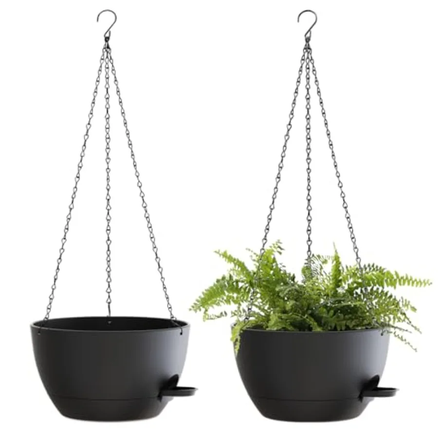 

12 Inch Hanging Baskets 2 PC with Chains Self-Watering Hanging Planters for Indoor Outdoor Plants Plastic Hanging Flower Pots B