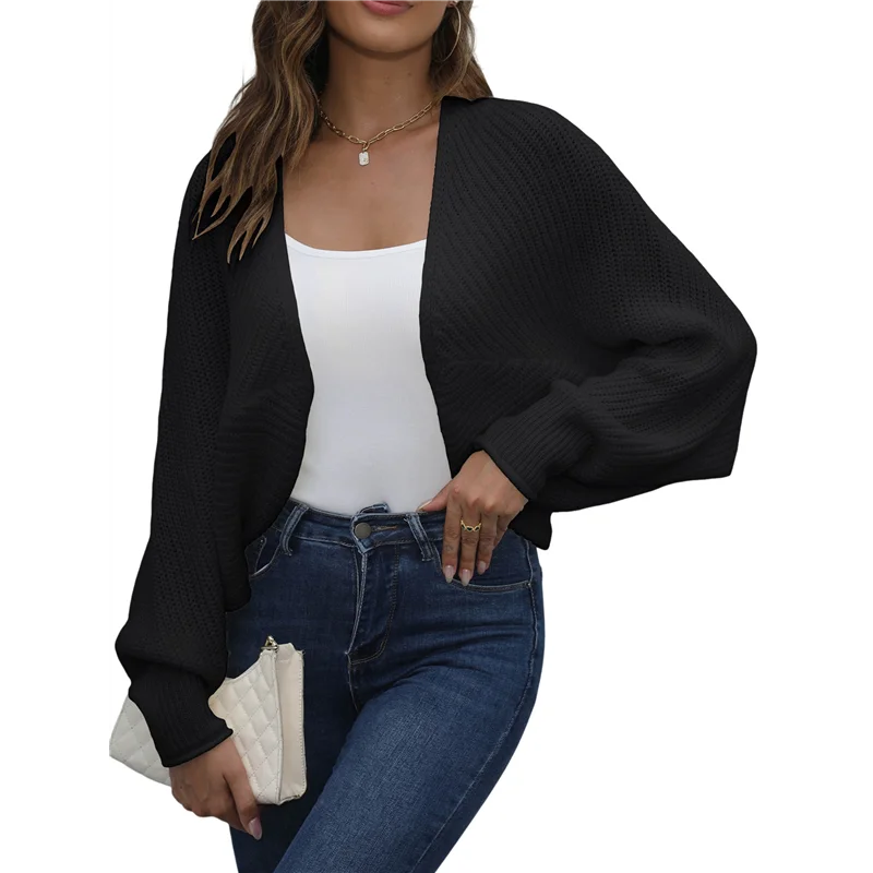 

ABRT-Свитера для женщин, укороченный кардиган с открытой передней частью, свитер с длинными рукавами, вязаные свитера «летучая мышь», топ с плечами