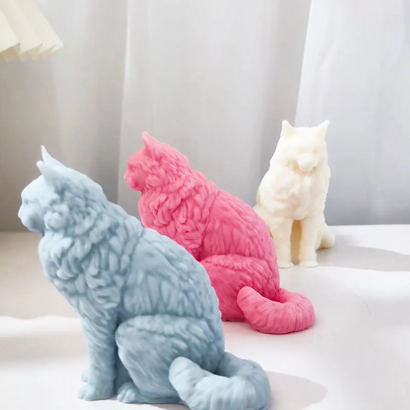 New 3D Maine Coon Cat Silicone Candle Molds DIY Animal Kitten Soap Plaster Resin Crafts Resin Cast Mold Home Decor Gift