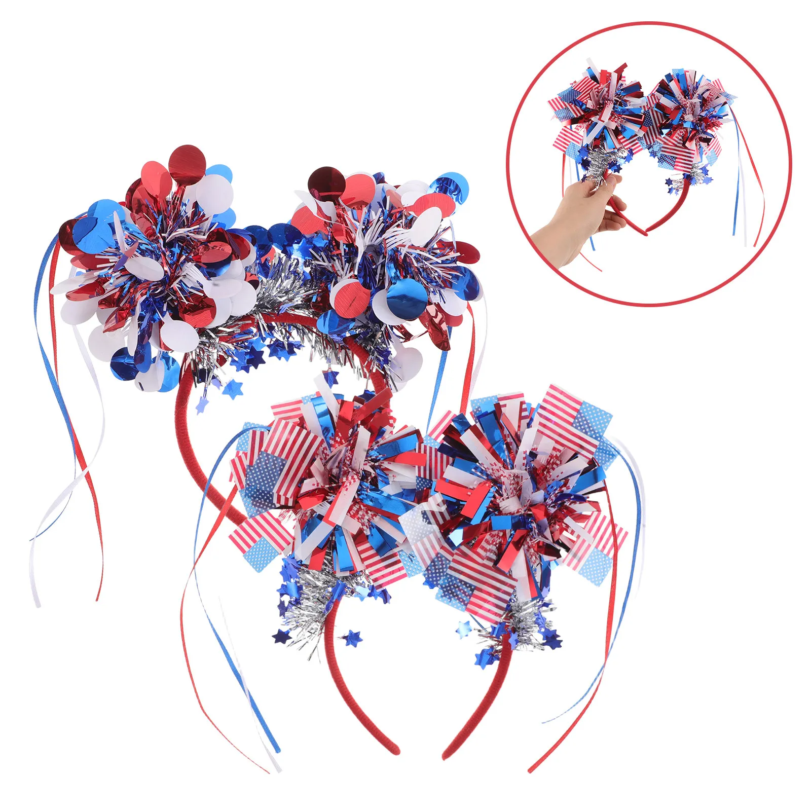 

2 шт. патриотические повязки на голову в стиле США, красно-бело-синие полосатые повязки для волос на День независимости, 4 июля, для женщин, для праздников и вечеринок