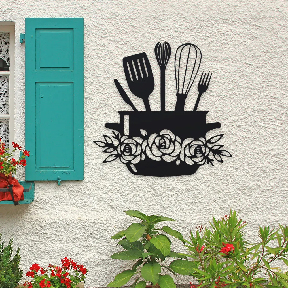 Rustikale Küchen-Wandkunst – 1 Stück Kochutensilien und Buchstabenschild, dekoratives Eisen zum Aufhängen für Zuhause und Restaurant