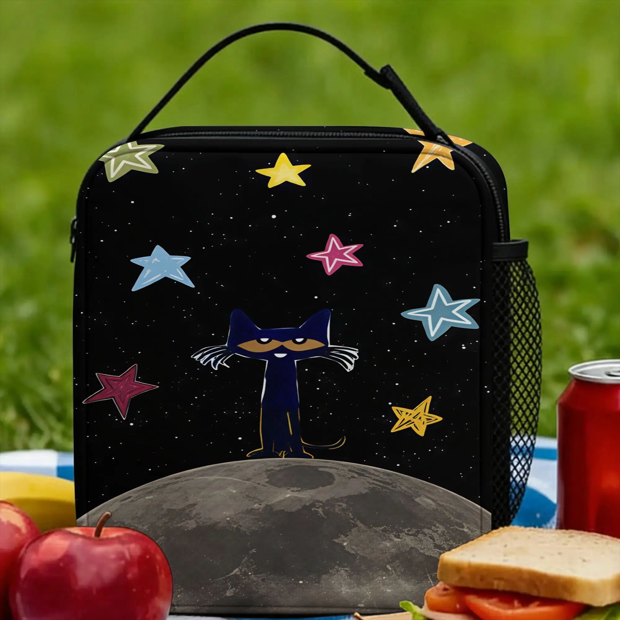 Pete The Cat Stars Comic Lunch Bag  Portable Lunch Box Women Outdoor Picnic Print Cooler Bag Vintage Oxford Thermal Lunch Bags
