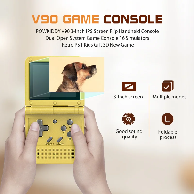 Powkiddy V90 Black 64G 3.0Inch Handheld Game Console Simulators Open Source Multiple Languages Portable Retro Video Game Console