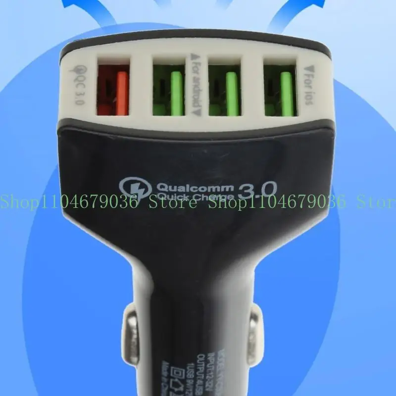 652F Auto Car Quick Four USB Port Cigarette-Lighter Laptop Portable Adapter 12W Flash Charging 12V-24V