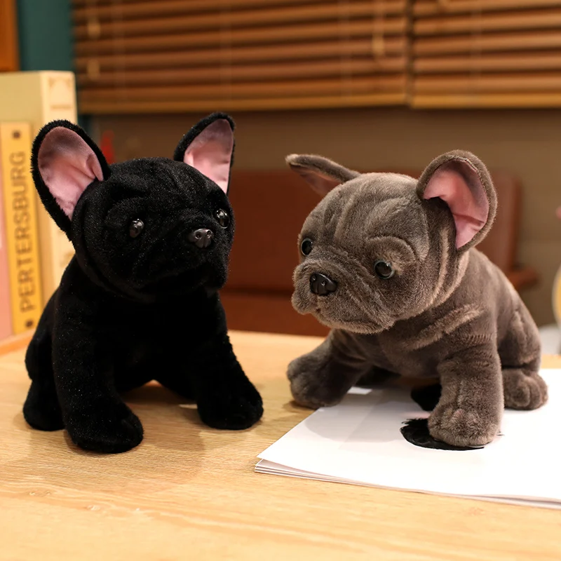28cmのブルドッグぬいぐるみ、リアルな動物のぬいぐるみ、黒とグレーのブルドッグぬいぐるみ、リアルなペットの犬のぬいぐるみ、子供へのプレゼント