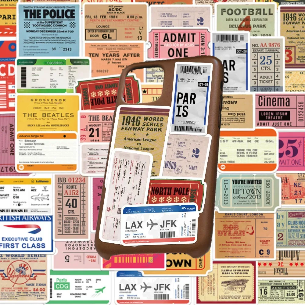 Vintage Classic Air Tickets Adesivos, Impermeável, Retro, Legal, Desenhos Animados, Decalques, Brinquedos, Laptop, Notebook, Parede, Bagagem, Presente, 10, 30, 50Pcs