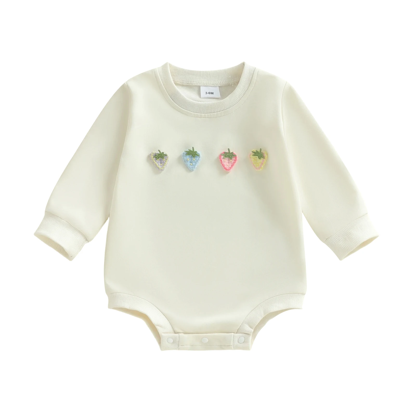 

Baby Girls Spring Romper Strawberry Embroidery Long Sleeve Round Neck Bubble Jumpsuit