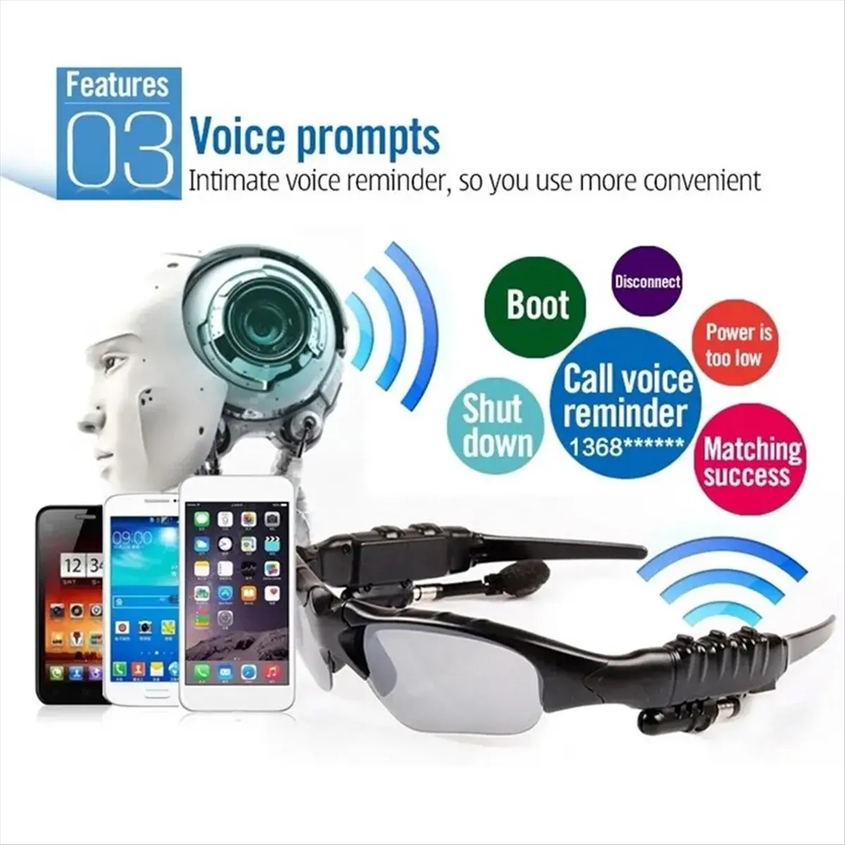 Top Sale Stereo Earphones Wireless Headset with Mic Glasses Sunglasses for Driving Cycling Sports Noise Reduction Headphones