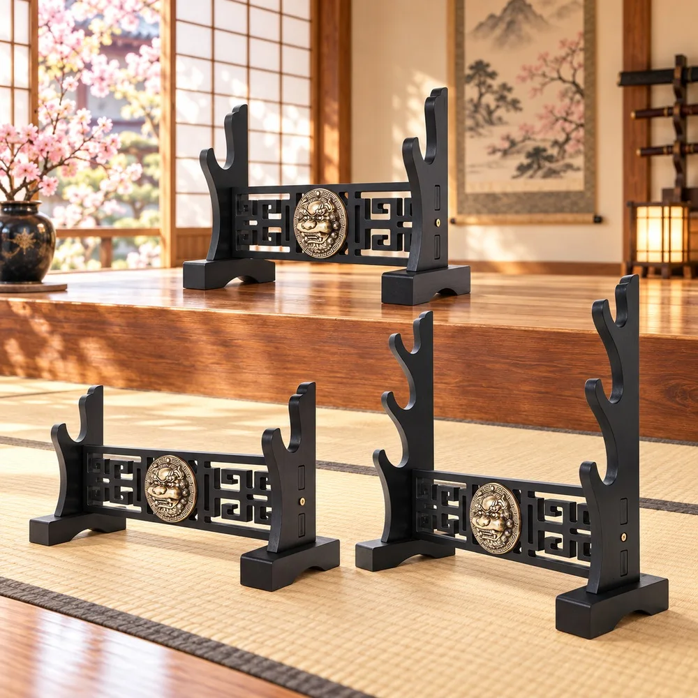 1/2/3-layers Kylin Stand Sword Shelf Holder Wooden Schwert Storage Rack Support Display Real Japanese Katana Samurai Sabre Decor