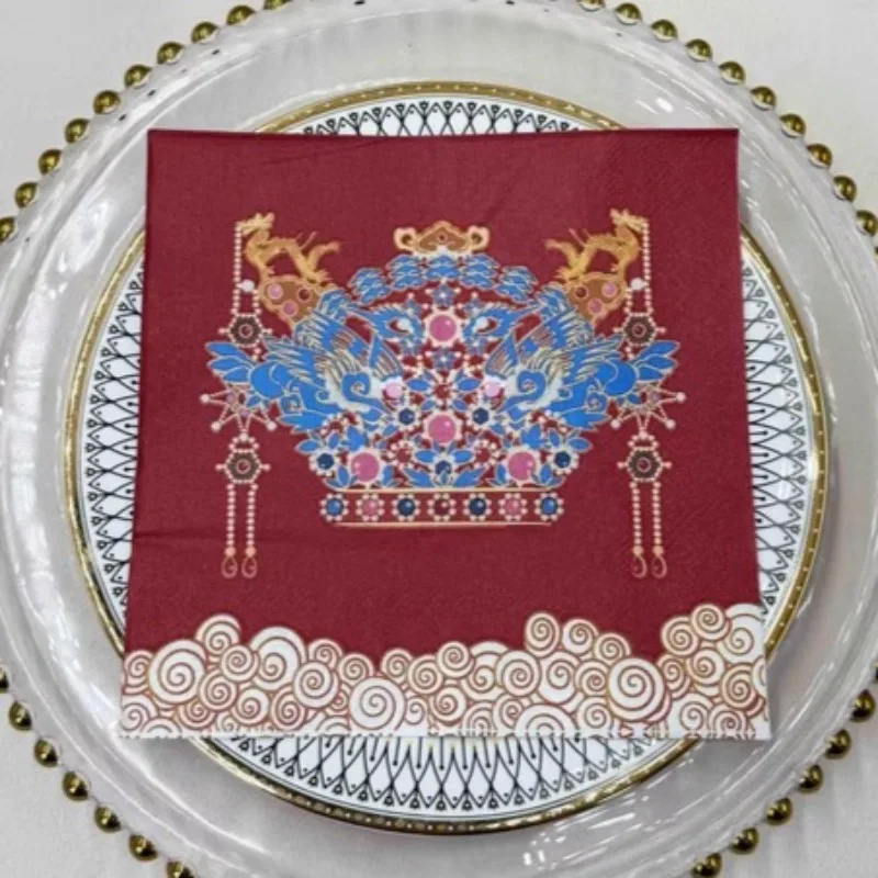 10/20 шт. 33 см 2-слойные салфетки в китайском стиле с принтом короны Феникса, хит продаж, украшения для вечеринки, салфетки, бумага для декупажа «сделай сам»